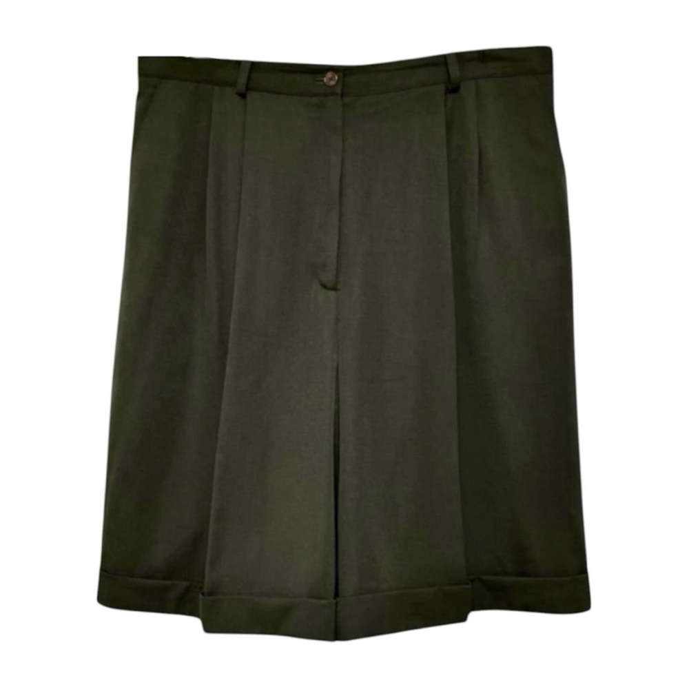 Talbots Vintage 90s Wool Shorts Green Size 14 Pleated High Waist Longline